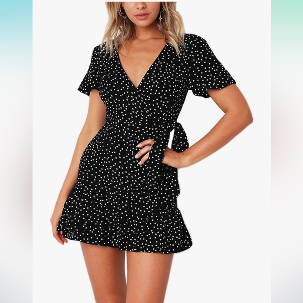 Black and White Polka Dot Wrap Dress